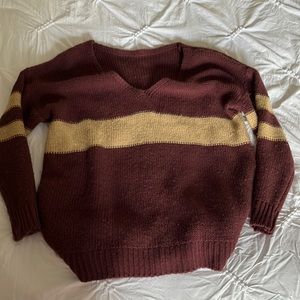 Color is a reddish maroon with a beige/yellow as the middle horizontal line